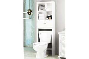 Spirich Over The Toilet Storage Cabinet, Above Toilet Storage Cabinet with Doors, Freestanding Bathroom Space Saver, White