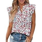 Zenlonr Womens Dressy Casual Tops 2026 Summer Ruffle Cap Sleeve V Neck Shirts Boho Floral Blouses Vacation Outfits