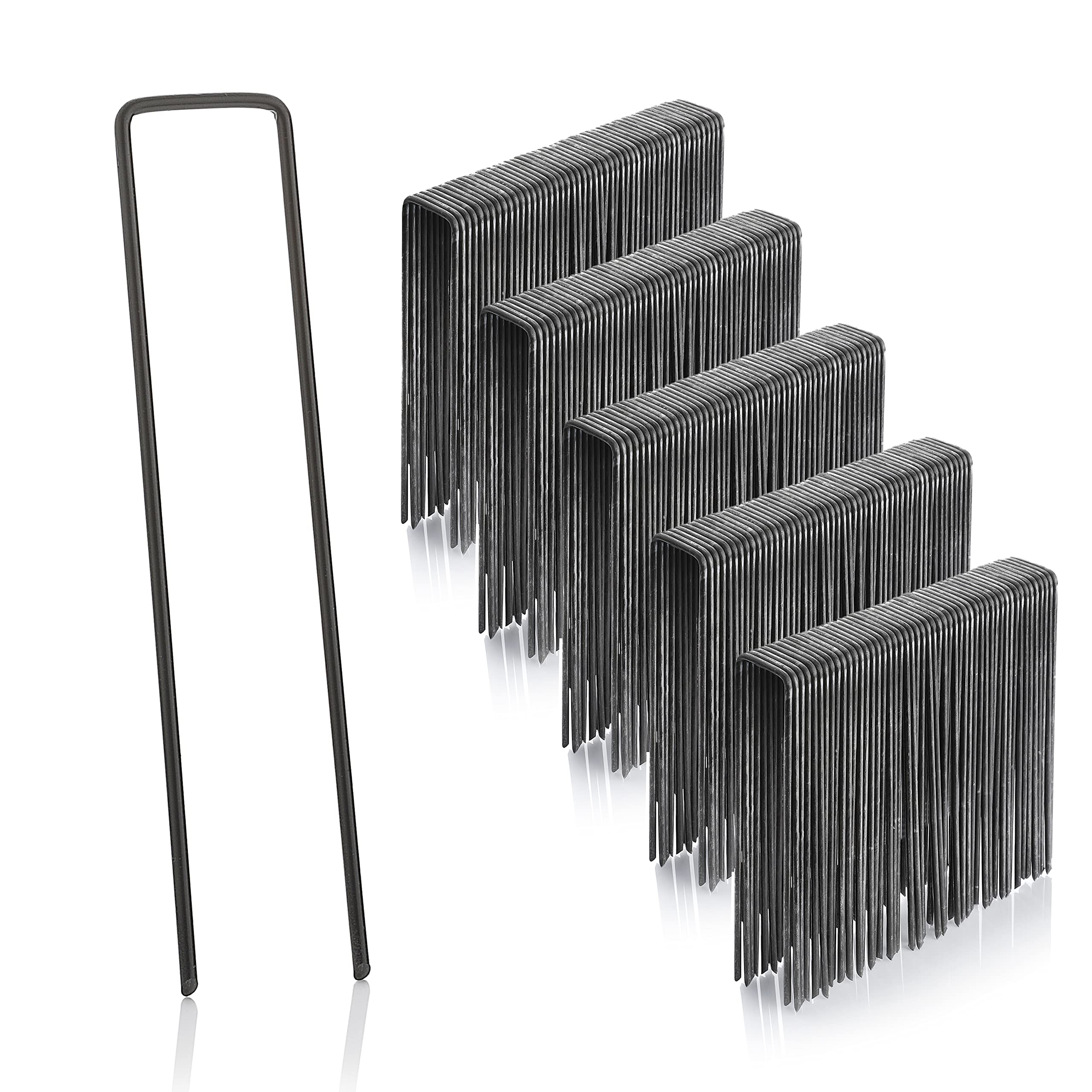 GardenMate Pack of 250 Multi-Purpose 150mm U-Shaped Fixing Pegs - Ideal for Securing Weeds, Landscape Fabric, Netting - Made of 2.9mm Thick Carbon Steel Wire