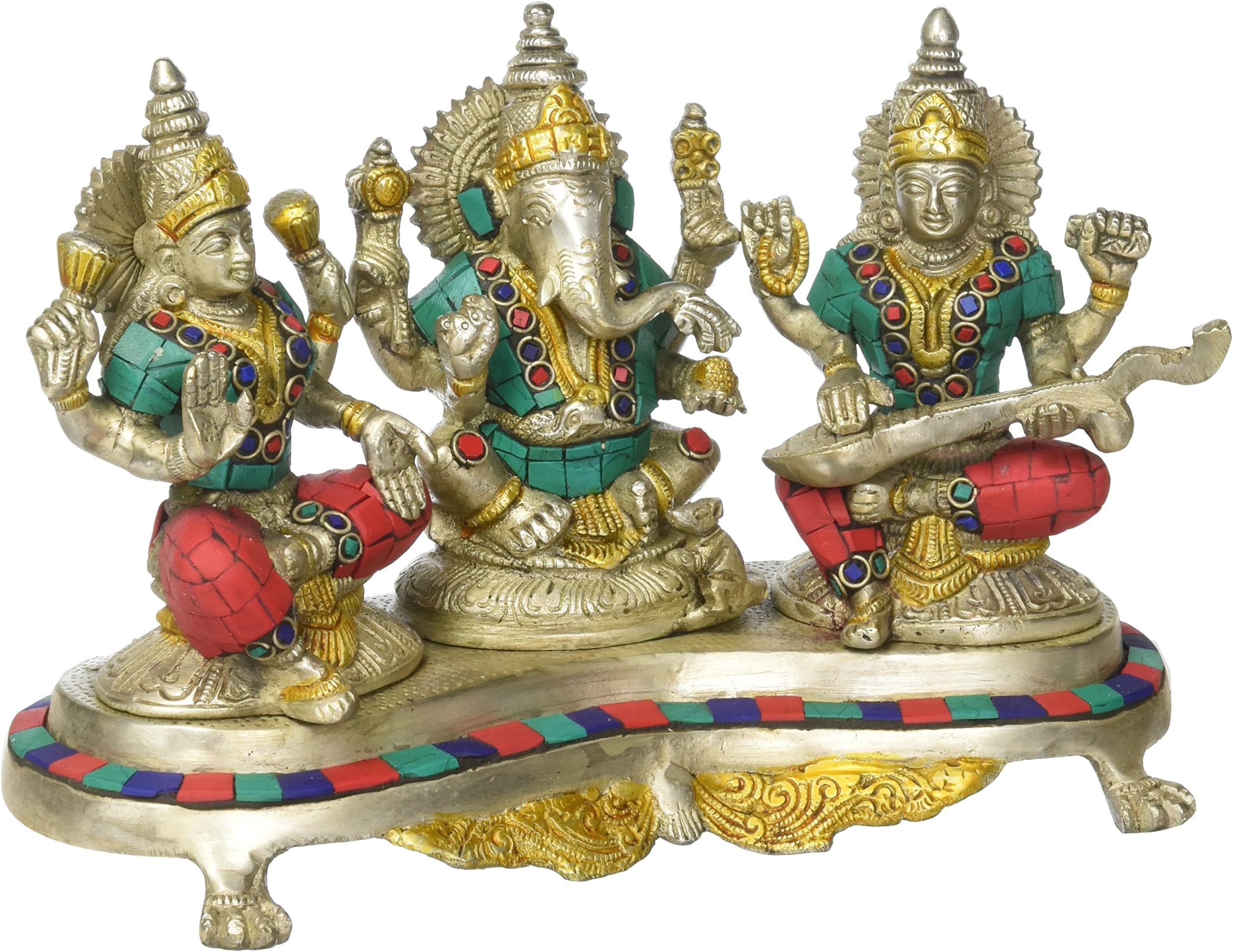Anonymous Artist Lakshmi Ganesh Saraswati Statue Brass Figurine Ganpati God Ganesha Idol Home Decor Gift