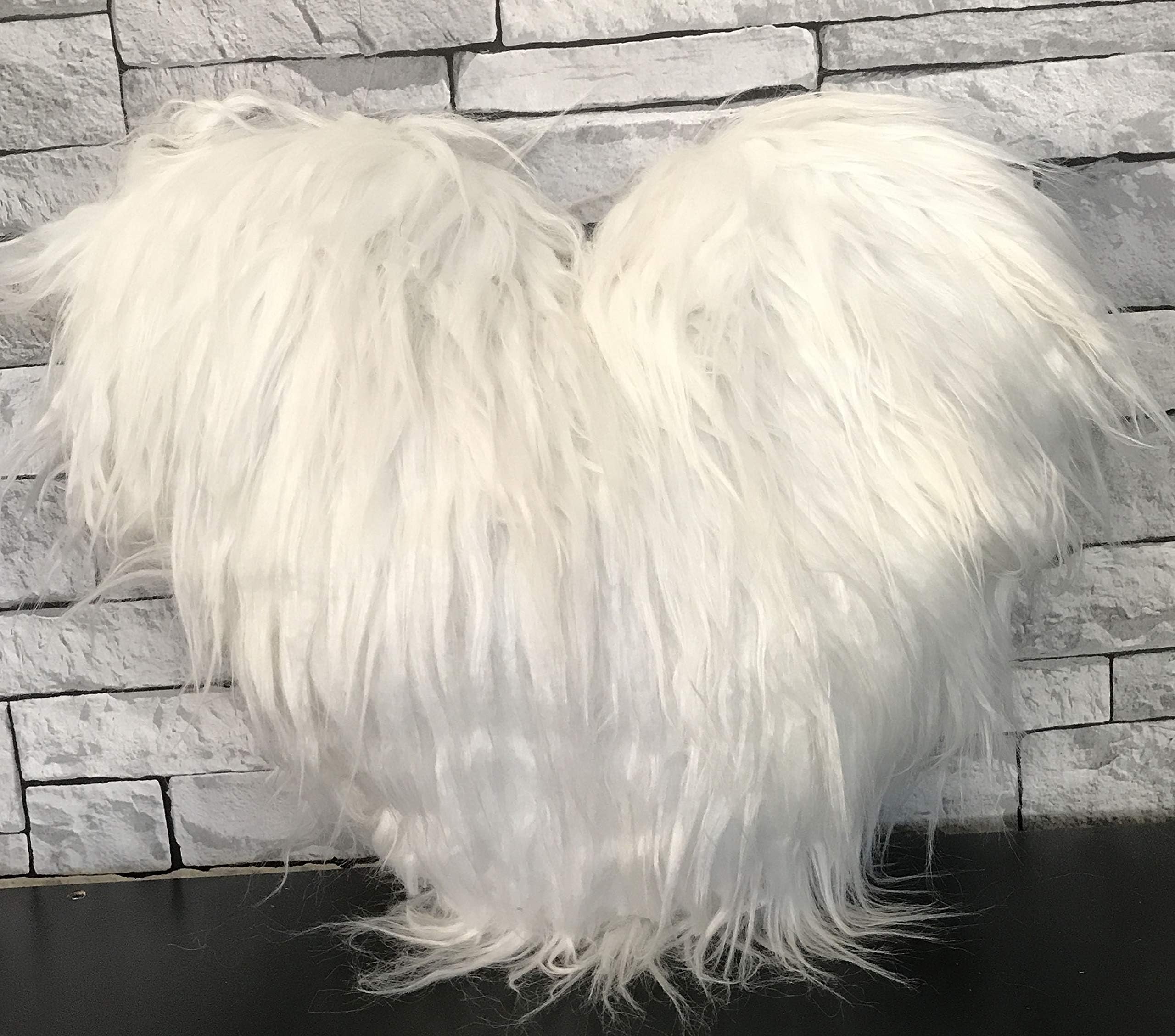 cushion filled love HEART long Shaggy faux fur cushions (WHITE)