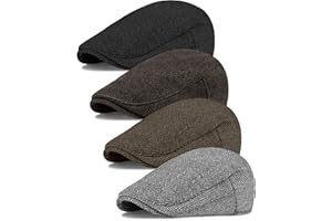 KUTTOR 4 Pieces Men's Herringbone Flat Newsboy Hat Classic Newsboy Cap Trendy Flat Cap for Outdoor Daily Use