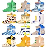 GRPSKCOS Toddler Non Slip Socks- 12 Pairs Anti Skid Kids Socks Cute Crew Grips Sock for 1-7 Years Boys Girls Children