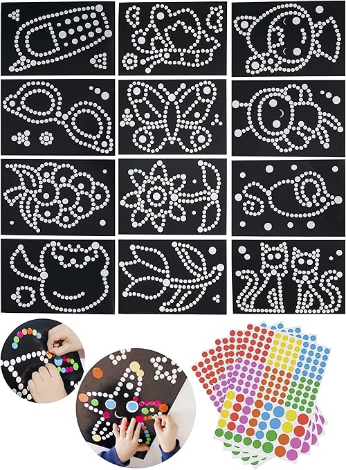 Amazon Due Gattini ドゥエガッティーニ シール貼り セット 丸シール アート Dotty Sticker Art モザイクシール おまけ付き Type B 12枚 3dシール シール ステッカー おもちゃ