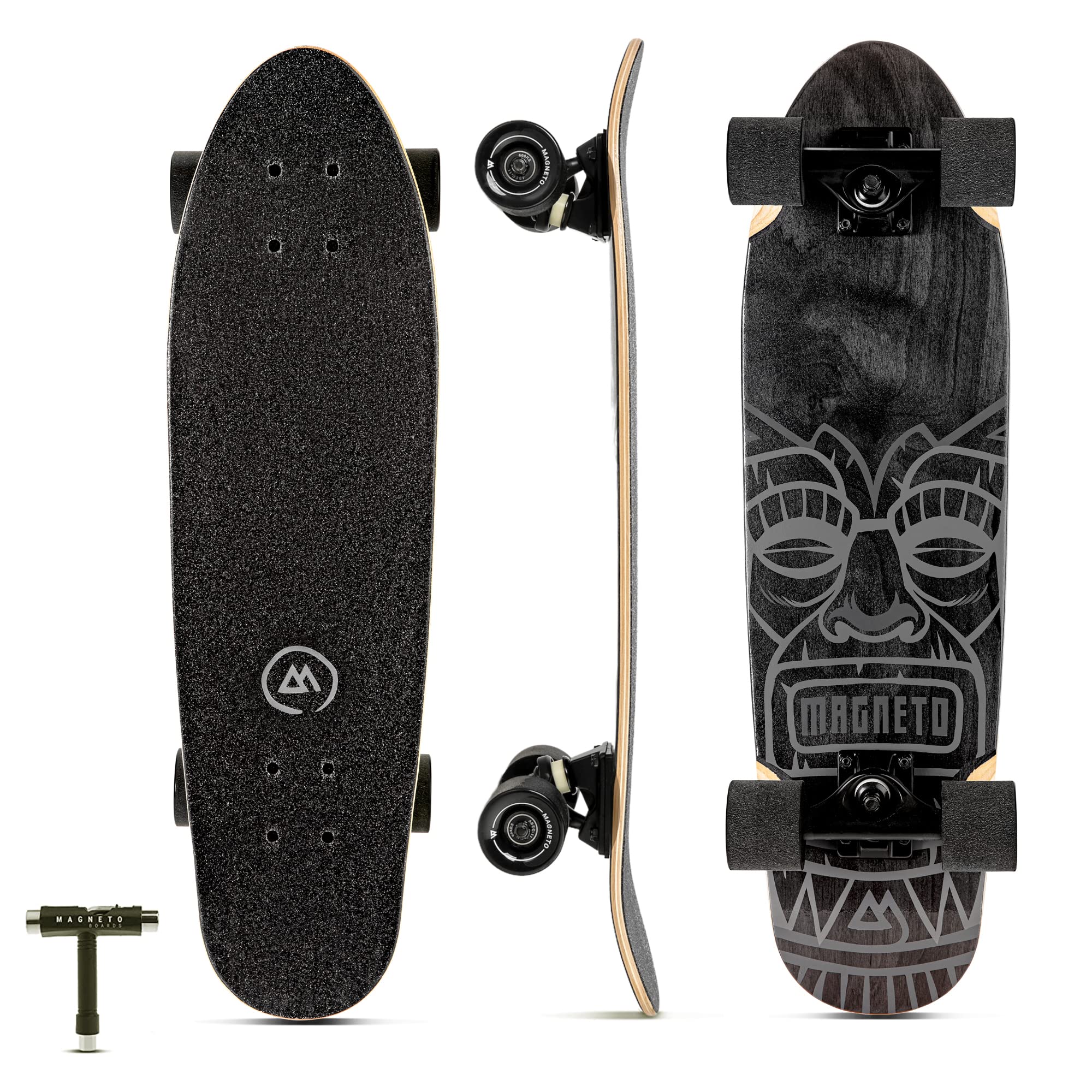 Magneto Cruiser Skateboard - Portable Adult Cruiser Board & Double Kicktail Deck - Kids 6-8 Skateboard with Tiki Style - 27.5 x 7.5 in Deck, 7-Ply Canadian Maple Image