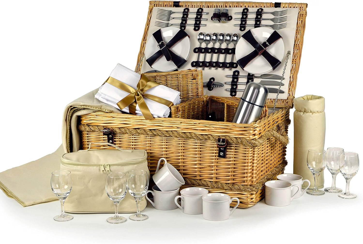 WYE ULTIMATE LUXURY 6 Person Willow Picnic Hamper complete with pure