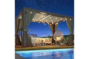 Airwire Pergola 10x12 Ft Louvered Pergola, Aluminum Outdoor Pergolas W/Adjustable Roof, Waterproof Curtains and Nets. Outdoor Gazebo for Deck,Patio,Backyard and Garden