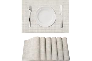 Lazebox Placemats Set of 6, Heat Resistant Non-Slip Placemats for Dining Table, Washable Durable PVC Vinyl Woven Place Mats