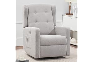 Ketaiyou Power Swivel Rocking Recliner Chair, Electric Rocker Nursery Glider Chair, USB and Type-C Ports, Upholstered Teddy Fabric Reclining Single Sofa Chair for Living Room (Teddy Grey)