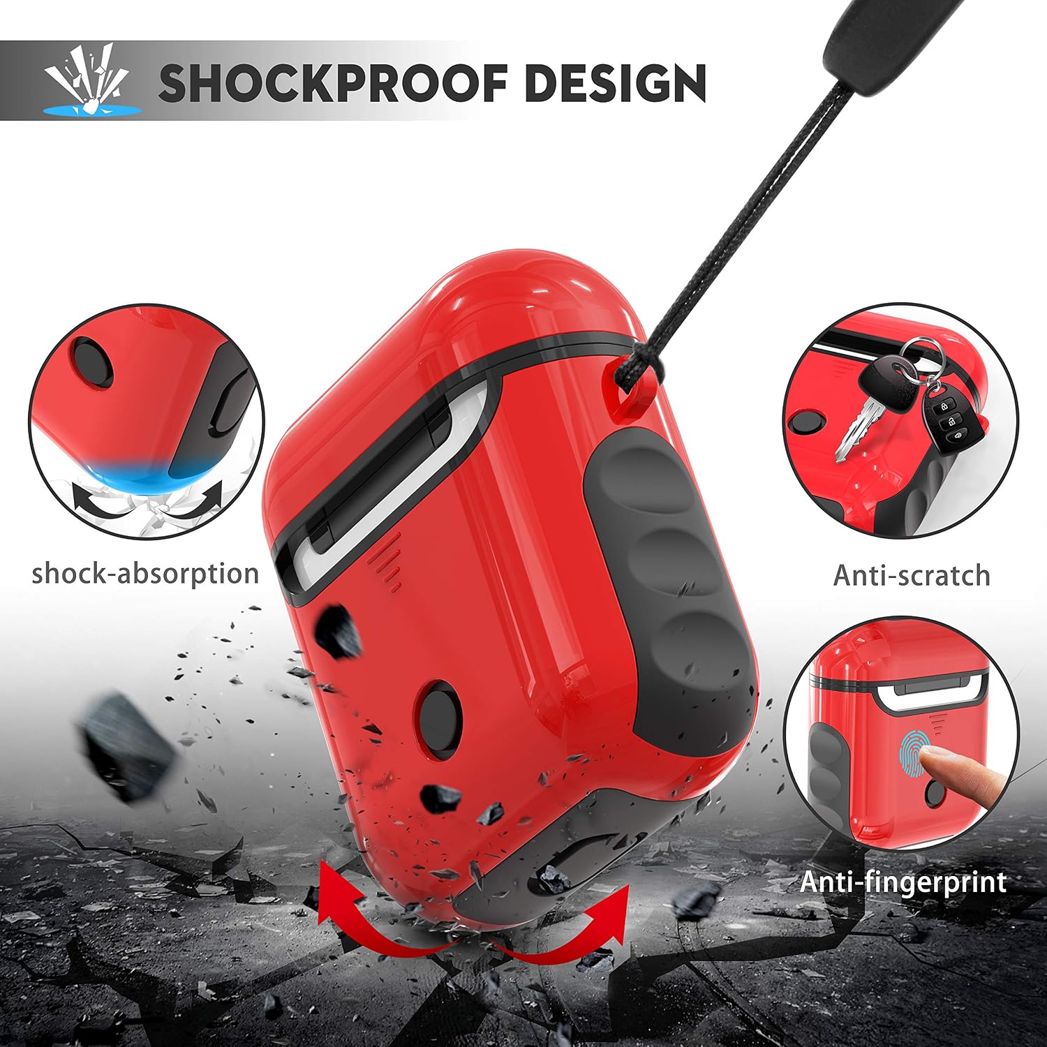 ORETECH AirPods Case Compatible With 1 and 2 - 2 in 1 Shockproof Anti-Scratch Silicone PC Protective Accessories - Red and Black - Image 4
