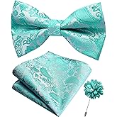 Branduce Paisley Pre-tied Bow Tie and Pocket Square Lapel Pin Set for Men