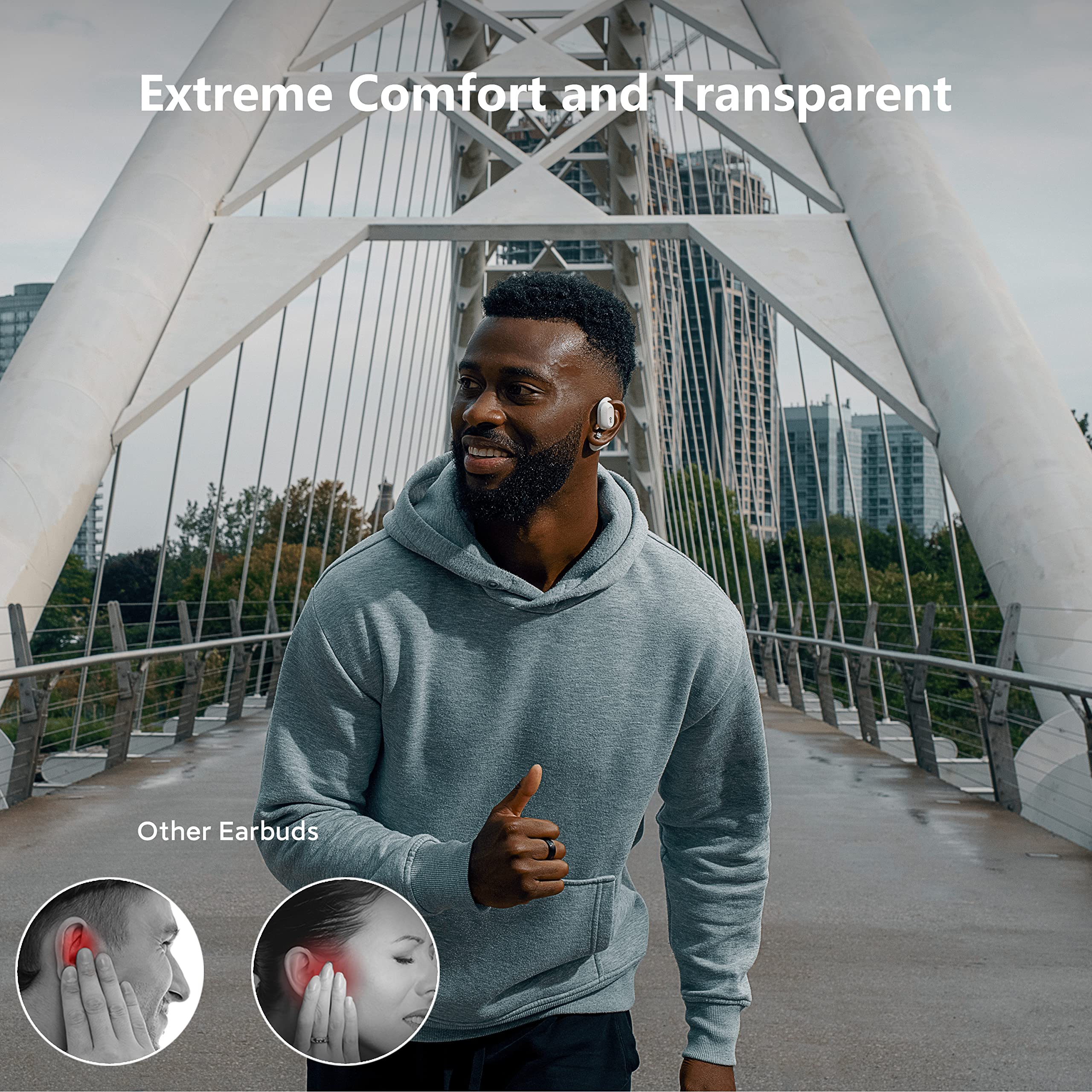 Oladance OWS2 Open Ear Headphones, Wireless Headphones Bluetooth 5.3 with Multipoint Connection, Android & iPhone Compatible, Up to 19 Hours Playtime with Carry Case Cloud White