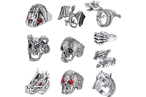 FIASASO 10 Pcs Vintage Punk Rings for Men Women Octopus Dragon Snake Ring Adjustable Cool Gothic Ring Set Jewelry …