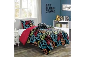 Chezmoi Collection Gamer Bedding 3-Piece Video Games Gamepad Microfiber Comforter Set for Boys Kids Teens Twin Size