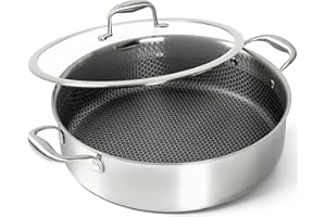 MICHELANGELO Tri-ply Stainless Steel Saute Pan 6 Quart, Deep Frying Pan with Lid, 18/10 Large Saute Pan with Nonstick Honeyco