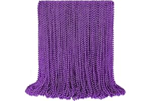SHAOQINLIN 100 PCS Purple Mardi Gras Beads, Purple Beads Necklaces 33" Metallic Beaded Costume Necklaces Party Necklaces for Halloween Mardi Gras Parade Throws Wedding Birthday Party Favors