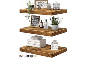 QEEIG 10" Deep Floating Shelves for Wall - 10 x 16 inch Book Shelf Bathroom Bedroom Kitchen Living Room Hanging Bookshelf Farmhouse Set of 3, Rustic Brown (025-40BN3)