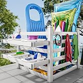 YITAHOME Pool Storage Bins with Towel Rack &amp; 6 Moveable Hooks, Large Pool Noodle Holder Organizer, Outdoor Waterproof Poolside Float Storage for Goggles, Beach Balls, Floats Equipment
