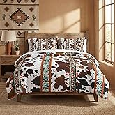 WeCozy Full Size Comforter Set with 2 Pillowcases, Animal Vintage Retro Soft 3 Pcs Bedding for Kids and Adults, Cow Brown Cowhide Comforter Set for Bedroom Bed Decor