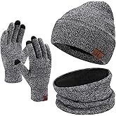Winter Beanie Hat Scarf Touchscreen Gloves Set for Men and Women, Beanie Gloves Neck Warmer Set with Warm Knit Fleece Lined