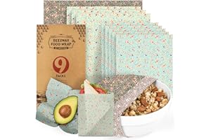 Akeeko Reusable Beeswax Food Wraps - Assorted 9 Packs, Eco-Friendly Reusable Wrap, Biodegradable, Zero Waste, Organic Cloth, Sustainable, Plastic-Free Food Storage, 1Large, 3Medium, 5Small Sizes