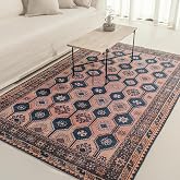 Indiclay 5&rsquo; x 8' Faded Clay &amp; Pink Area Rug, Persian-inspired design | Time-Worn Tonal Variation, Low-Pile, Easy-Clean, Flatweave, Pet &amp; Kid-Friendly, Living Room Rug, Bedroom &amp; Dining Room Rug