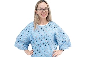 3 Pack - Hospital Patient Gown, IV, Tieside w/Telemetry Pocket, Size Medium - XL, Blue Leaf Print