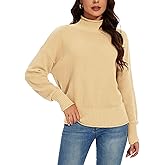 BERESIA Women's 100% Cotton Turtleneck Oversized Sweaters Loose Long Sleeve Pullover Batwing Knit Jumper