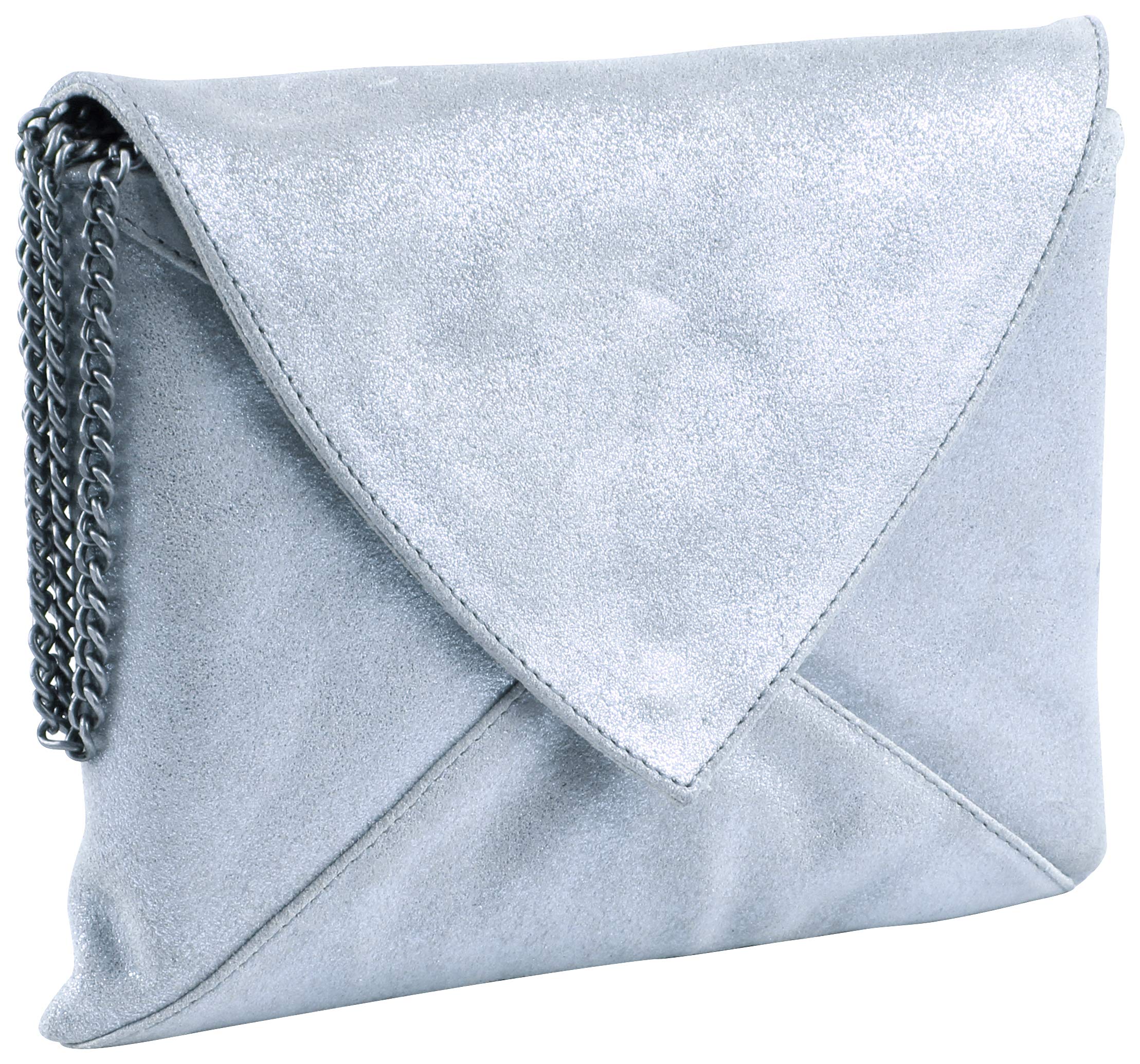 Clairefontaine 'Plume' Iridescent Suede Leather Envelopes Shoulder Bag - Sky Blue