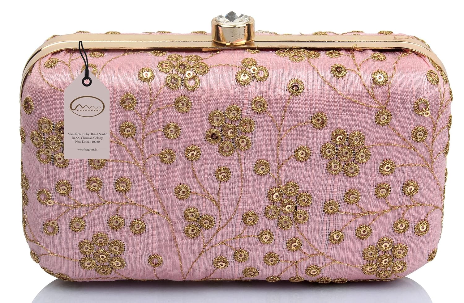 mammon handcrafted women's clutch with sling (bridal-floral-pink)