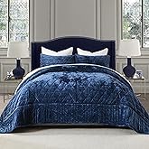 Homzard Velvet California King Size Quilt, Oversized California Comforter Set Navy Blue Bedding Set (118”*106”) with 2 Pillow Shams, Patchwork Bedspread Set, Lightweight Bedding Coverlet 3 Piece