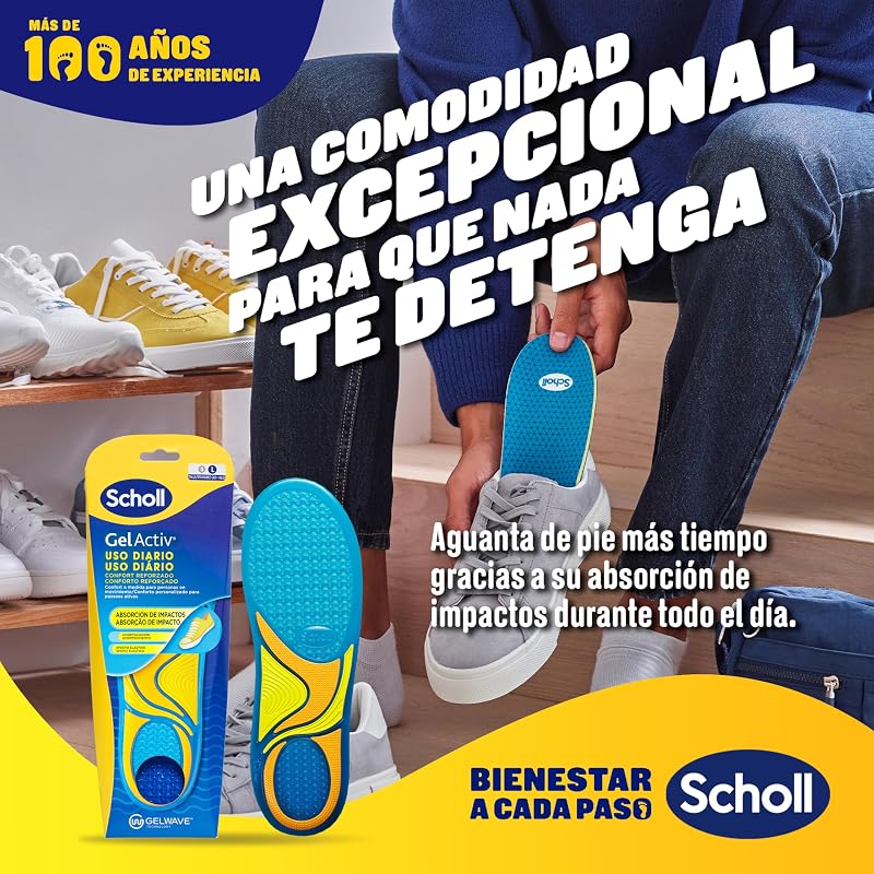 Scholl GelActiv Uso Diario Plantillas de Gel con Memory Foam para Hombre-Antifatiga, Amortiguación Avanzada, Espuma Viscoelástica y GelWave, Compatibles todo tipo de Botas o Zapatillas, Talla 40-46.5