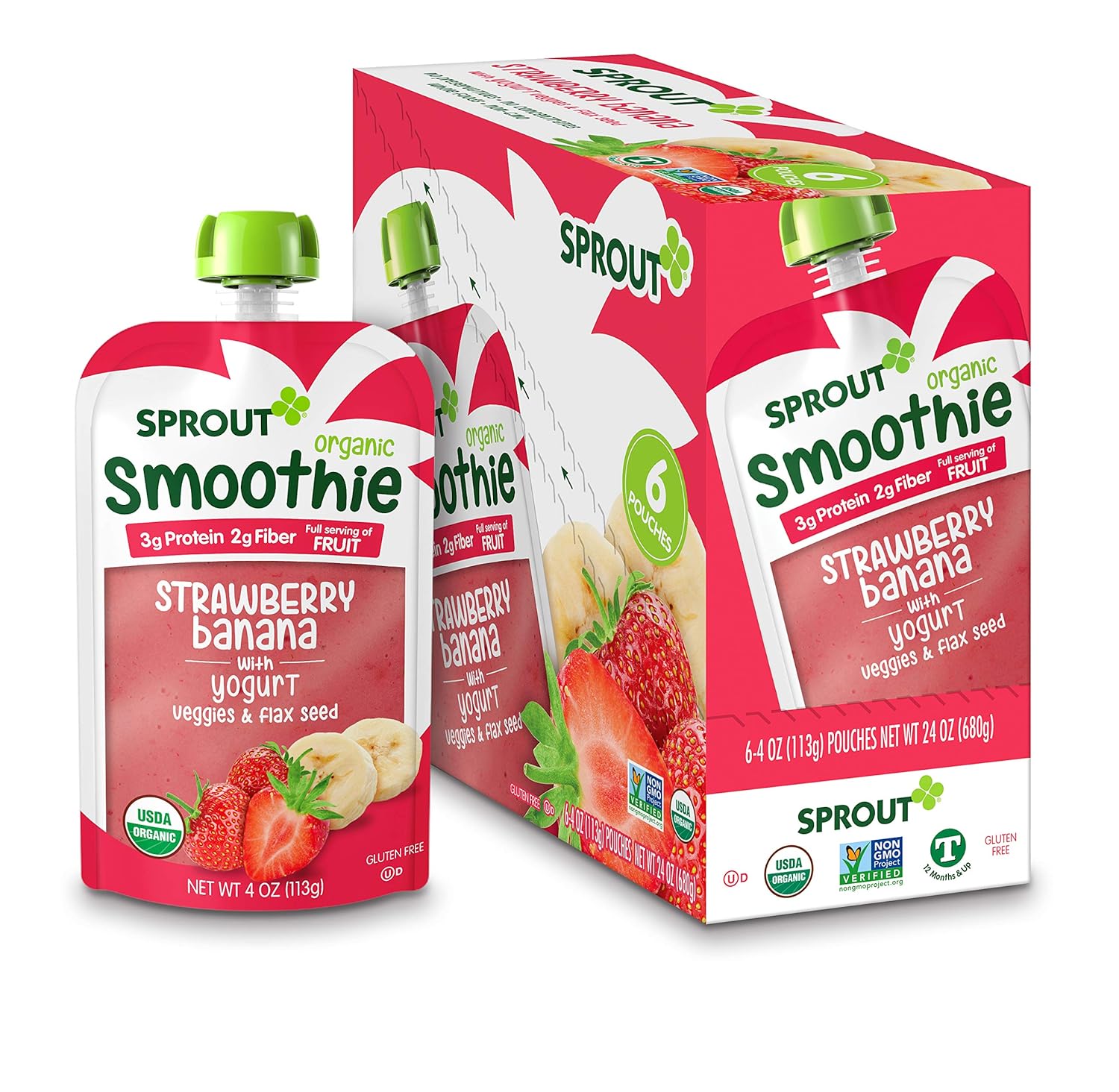 Sprout Organic Toddler Smoothie, Strawberry Banana with Yogurt, 4 Ounce, Pack of 12