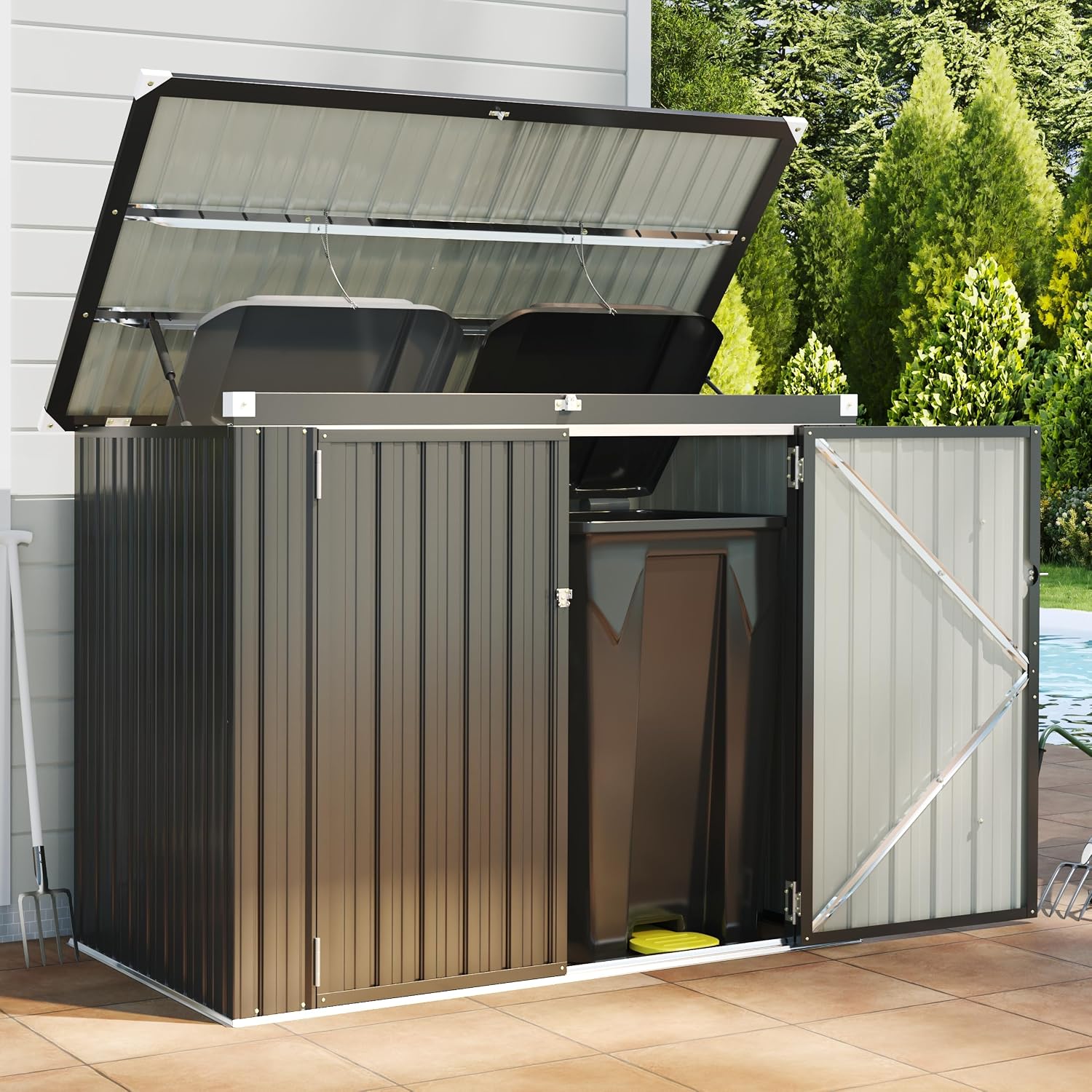 80 Cu.Ft Outdoor Trash Can Storage Shed - Metal Waterproof Outdoor Garbage Can Organizer with Chain Lid, Ideal for Trash Bins, Toys, Garden Tools for Garden/Backyard/Patio