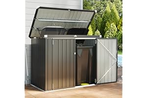 80 Cu.Ft Outdoor Trash Can Storage Shed - Metal Waterproof Outdoor Garbage Can Organizer with Chain Lid, Ideal for Trash Bins