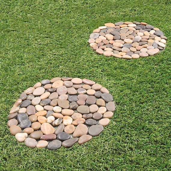 Burwells Set of 2 Round Pebble Stepping Stones Circular Garden Lawn
