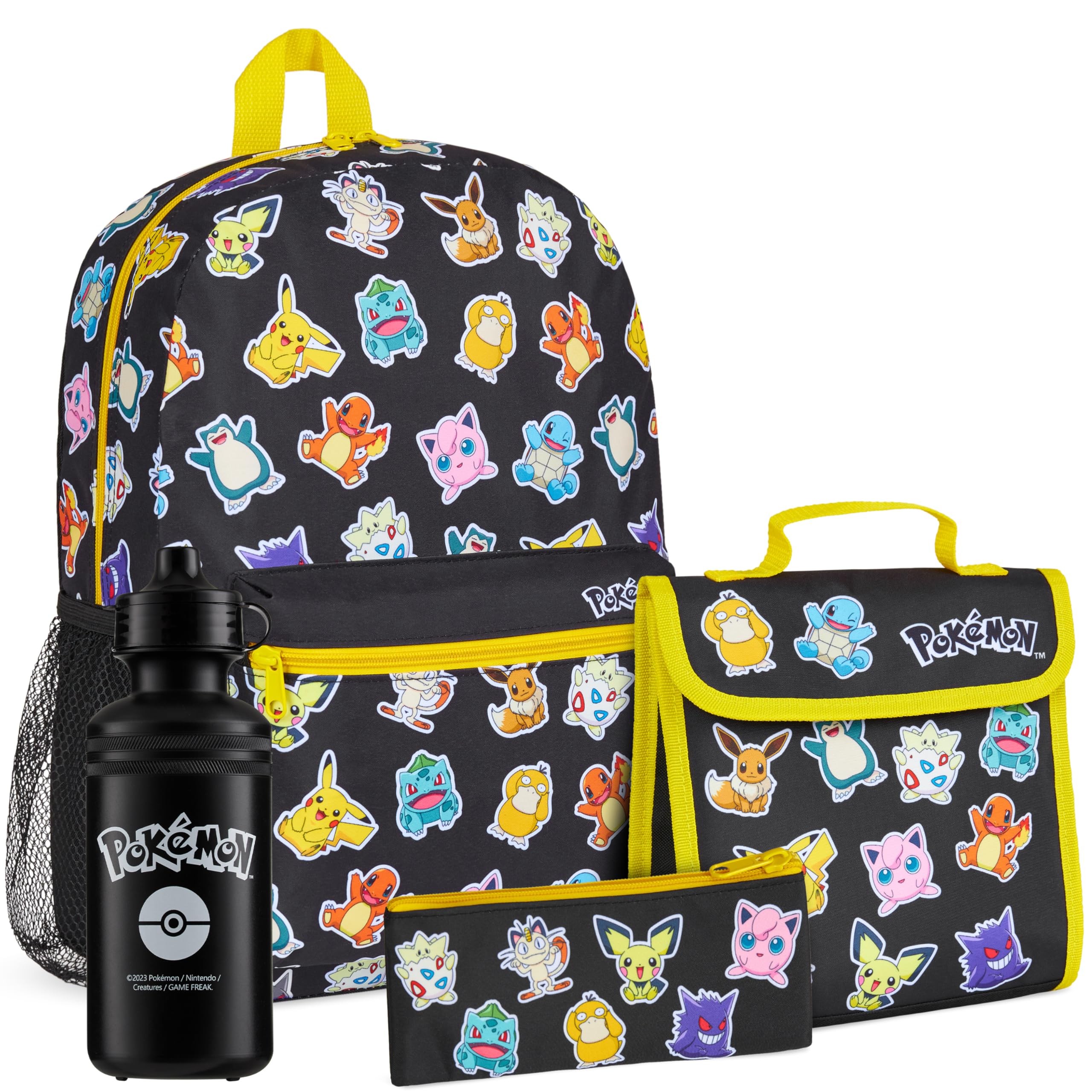 Photo 1 of Pokemon Backpack Set 4 Pcs for Kids with Backpack Water Bottle Pencil Case Lunch Bag or Wallet Anime School Supplies Gifts (Black/Multi)