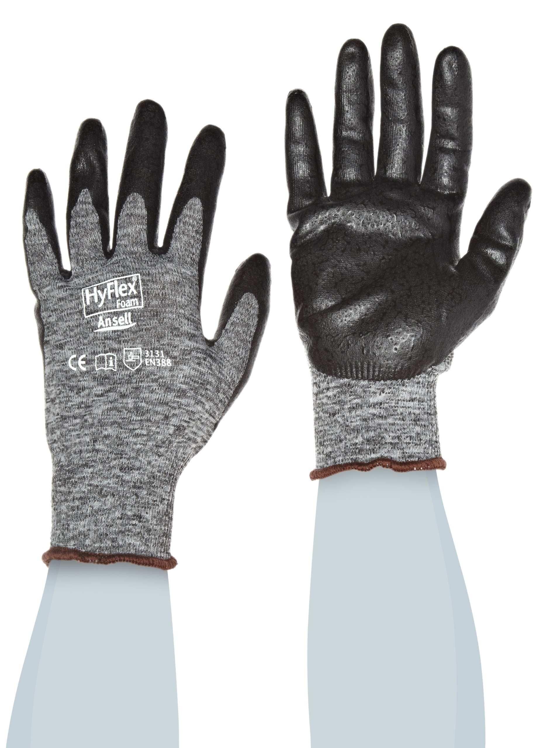 Ansell HyFlex 11801 Nylon Glove, Black Foam Nitrile Coating, Knit