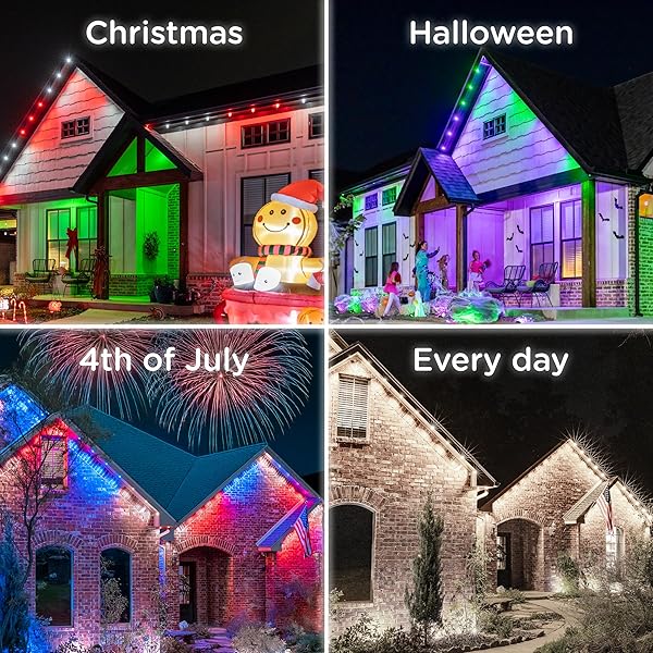 ENBRIGHTEN VIBE ETERNITY PERMANENT OUTDOOR LIGHTS FOR HOUSE, 50FT, 36 RGBWIC LEDS, CLOSE SPACING, 33LM, COLOR CHANGING, CHRISTMAS, EAVE LIGHTING, SMART APP, WORKS WITH ALEXA, GOOGLE HOME, 82730