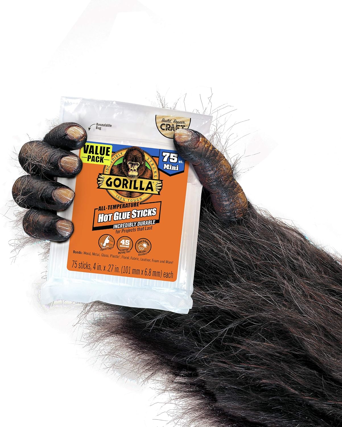 Gorilla Hot Glue Sticks, Mini Size, 4" Long x .27" Diameter, 75 Count, Clear, (Pack of 1): Home Improvement