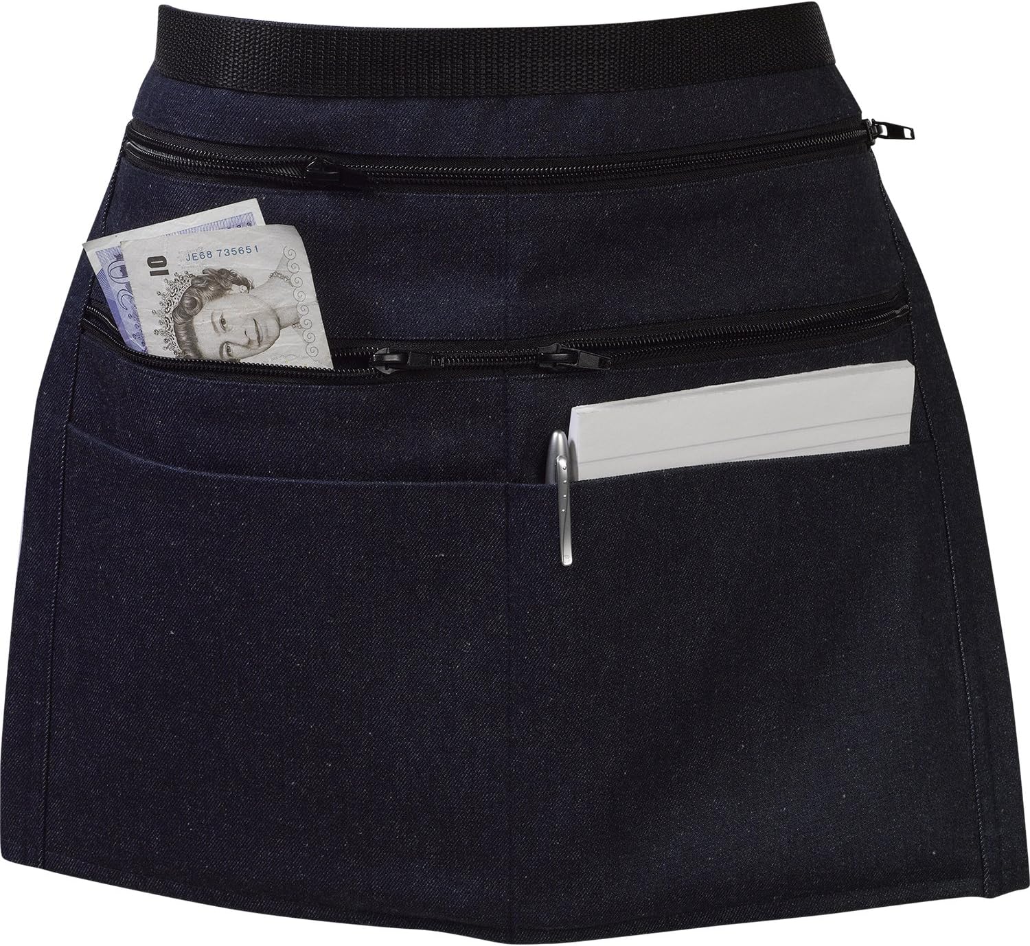Heavy Duty Blue Denim Money Apron With Zip Pockets Waiter Server Trader Pinny 17" Wide x 14" Long (Pack of 1 or 5)