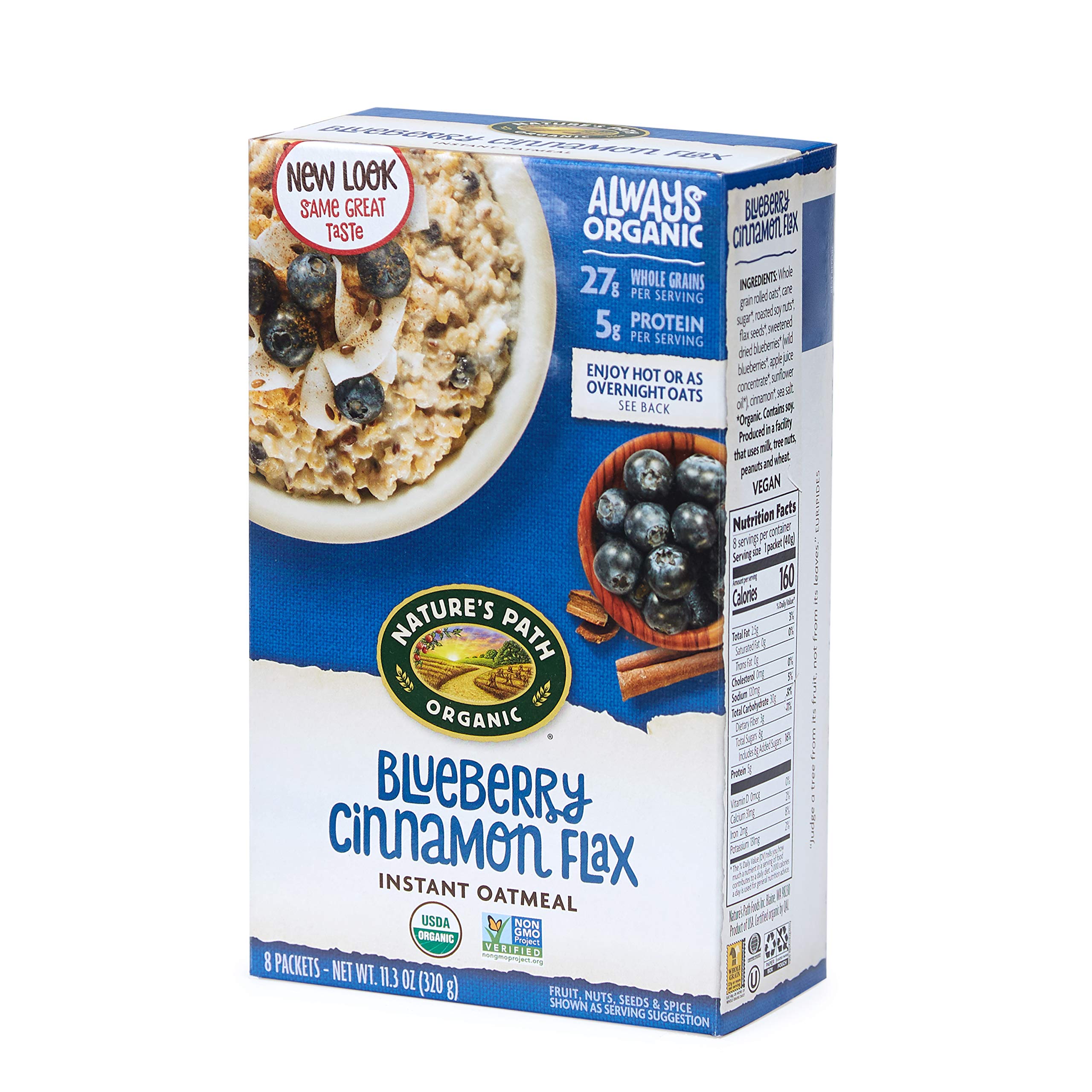 Nature’s Path Organic Blueberry Cinnamon Flax Instant Oatmeal, 48