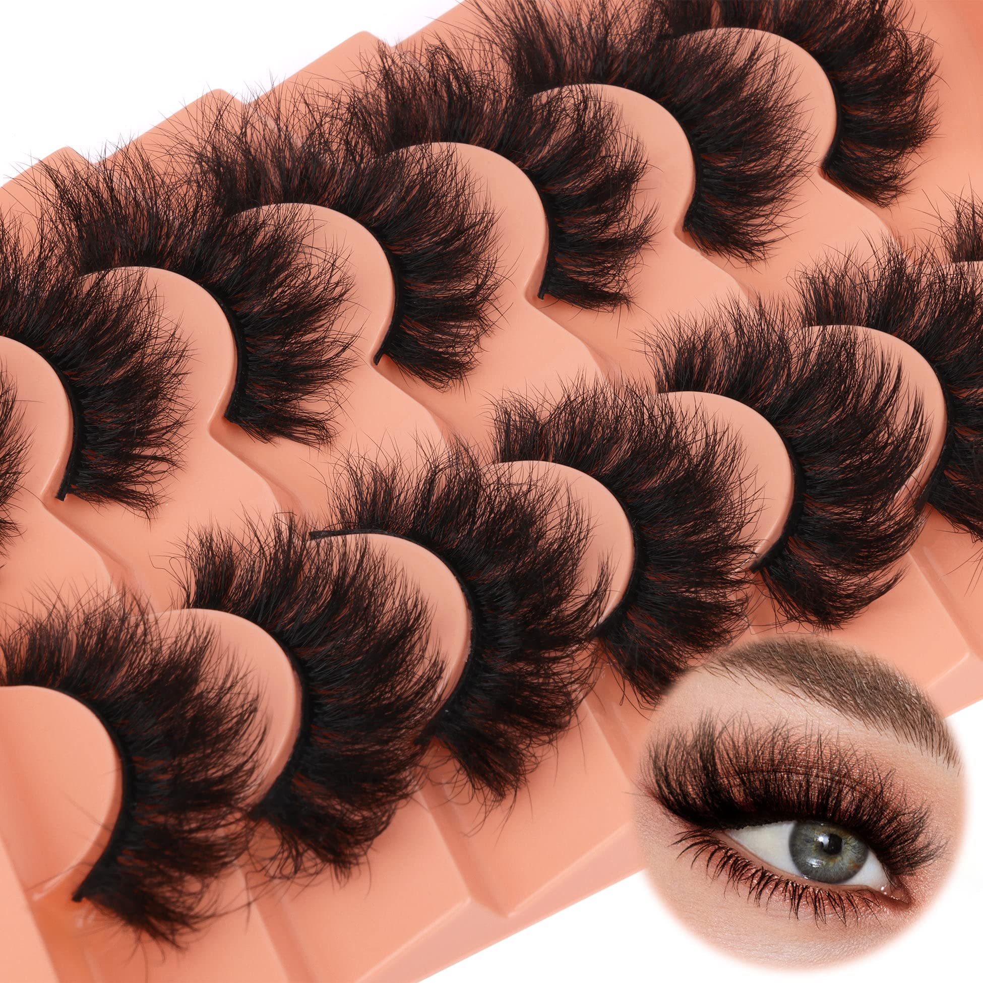 Photo 1 of Fluff Mink Lashes Wispy False Eyelashes 18mm Thick Volume Faux Mink Lashes 7 Pairs Curly Fake Eyelashes Multipack by TOOCHUNAG