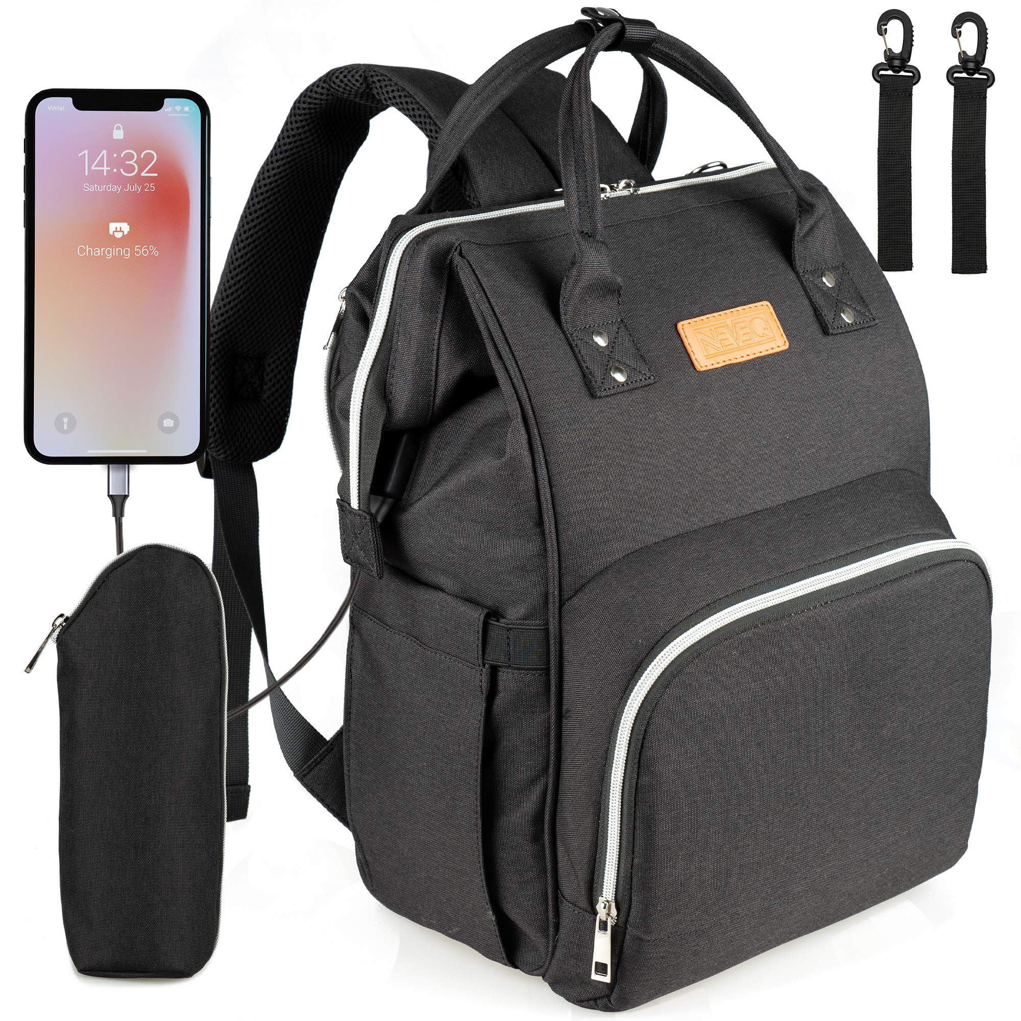 NEVEQ Baby Changing Backpack, Multi-Function Travel Diaper Bag Nappy Backpack with USB, Large Capacity, Stroller Straps, and Multiple Functionalities (Black) — image 1