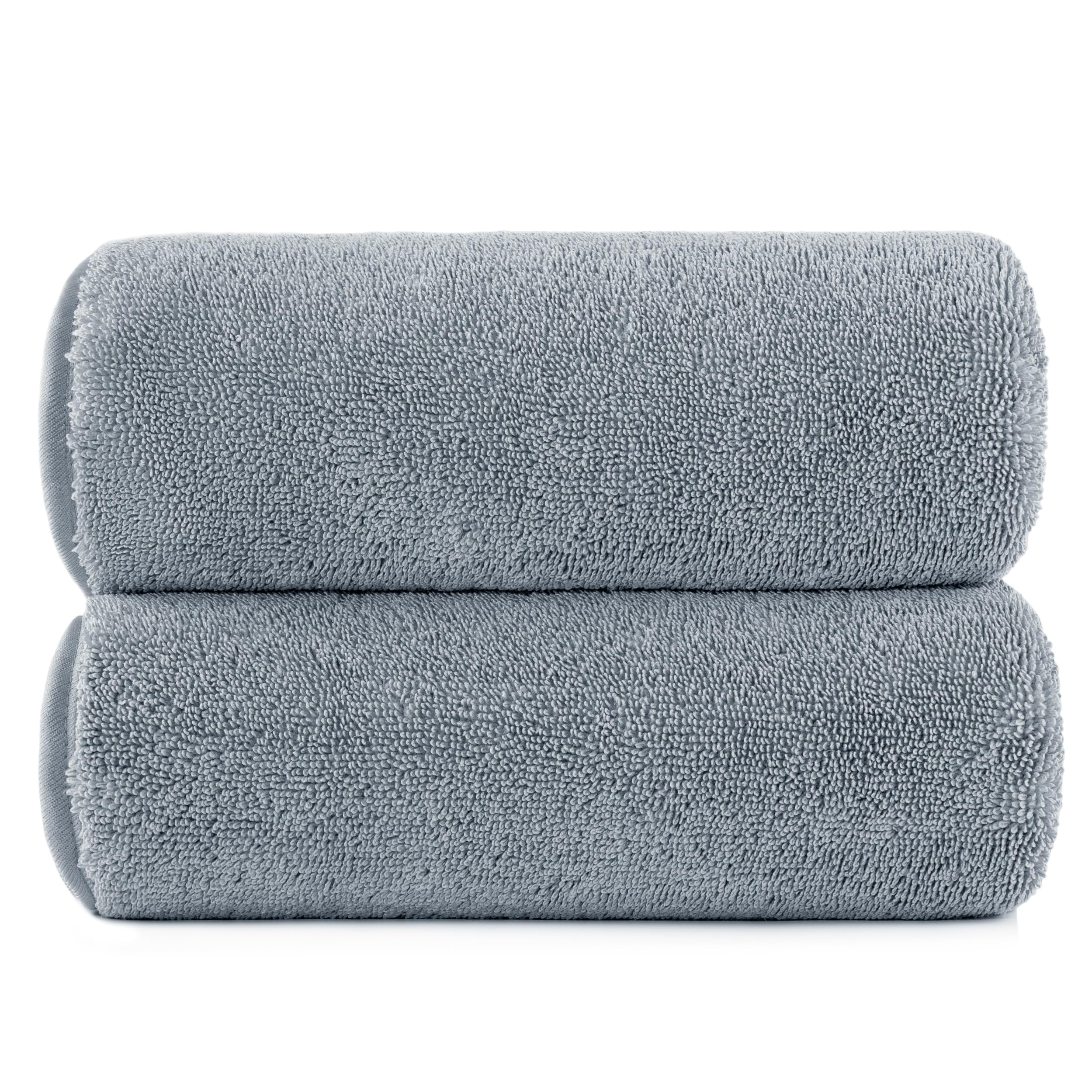 POLYTE Terry Twist Weave Microfibre Oversize Quick Dry Lint Free Bath Towel, 76.2 x 152 cm, Pack of 2 (Gray)