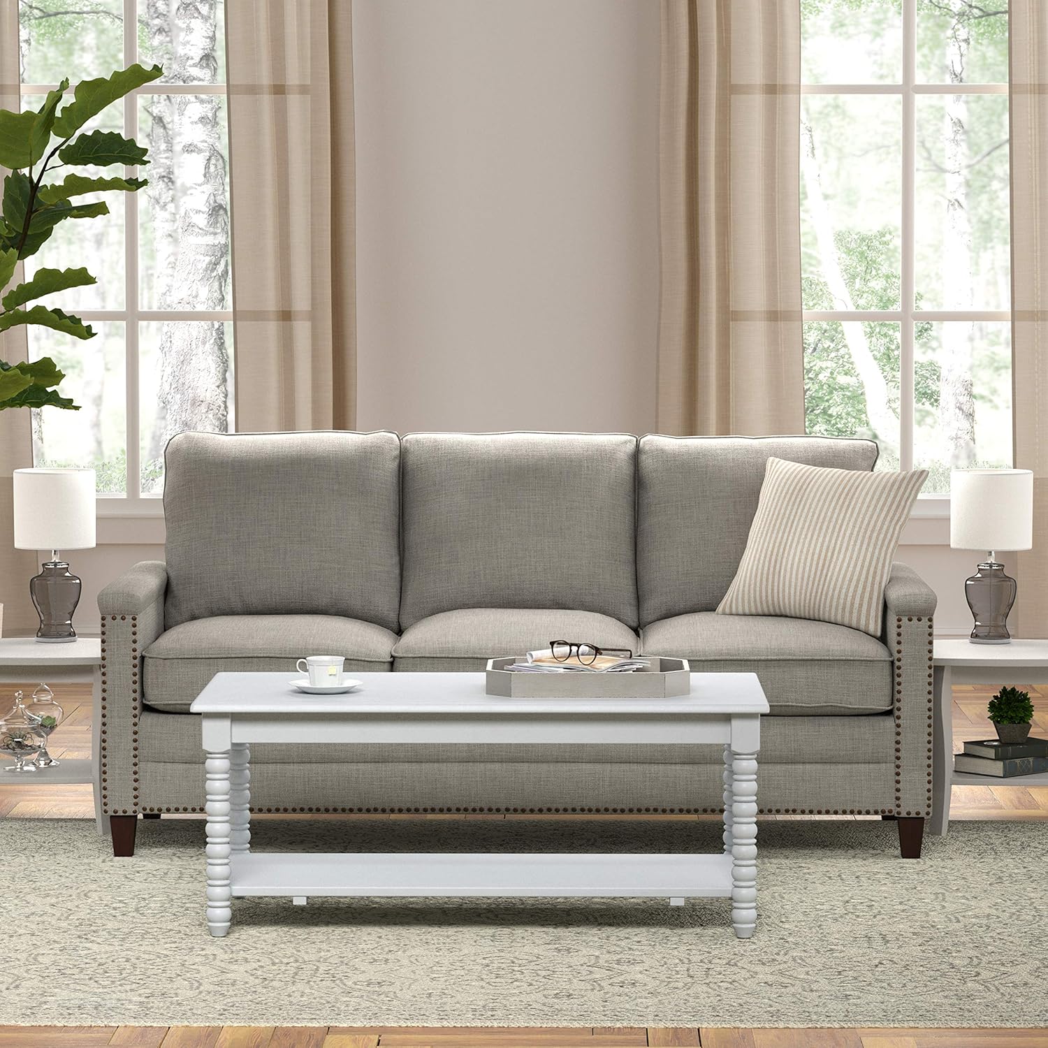  Brand – Ravenna Home Traditional Solid Pine Coffee Table, 23.62"W, White: Furniture & Decor