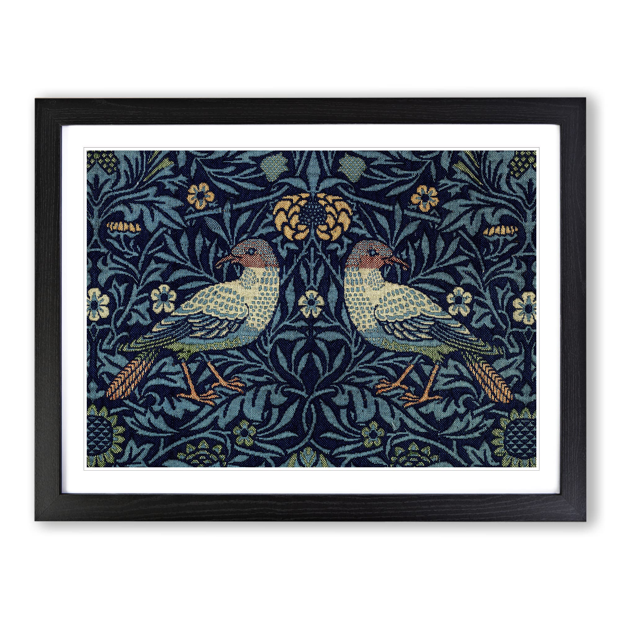 Flowers & Birds Pattern By William Morris Classic Painting Framed Wall Art Print, Ready to Hang Picture for Living Room Bedroom Home Office Décor, Black A3 (46 x 34 cm)