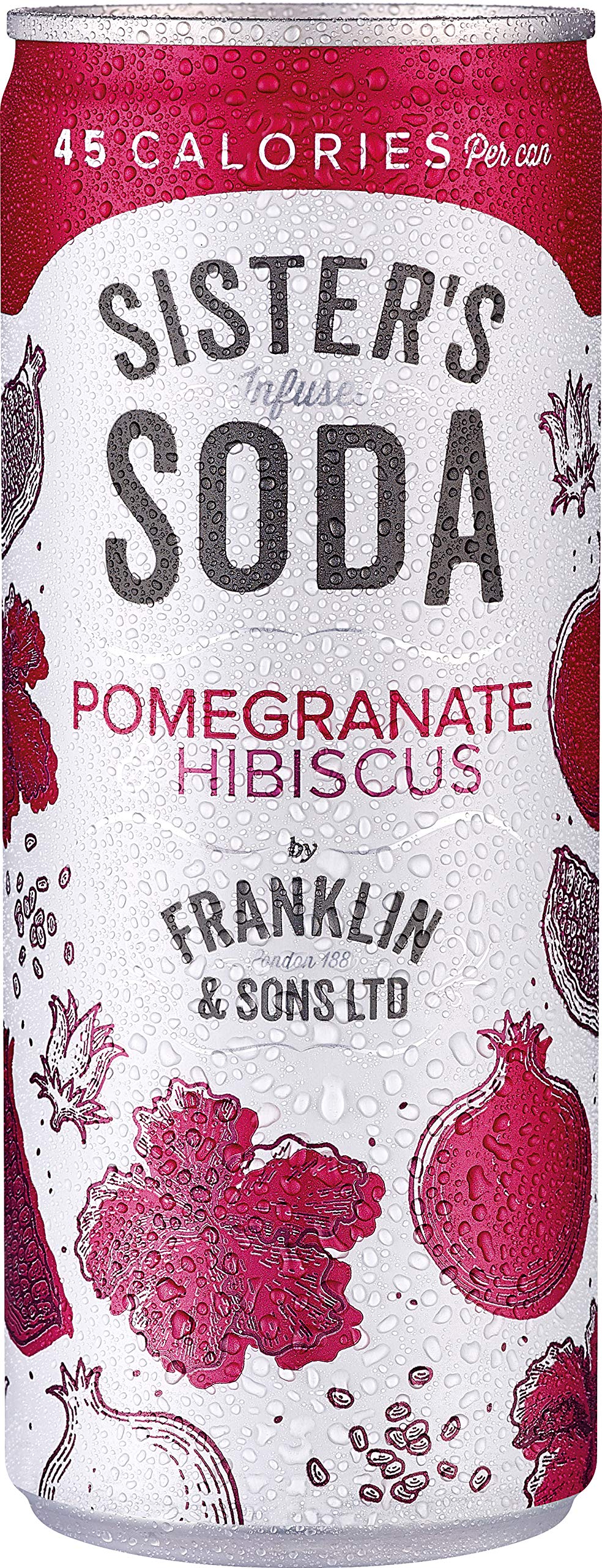 Sisters Soda ,(by Franklin & Sons Ltd) Pomegranate and Hibiscus. Sparkling Water Pack of 12 X 250ml Cans,SSPHC250