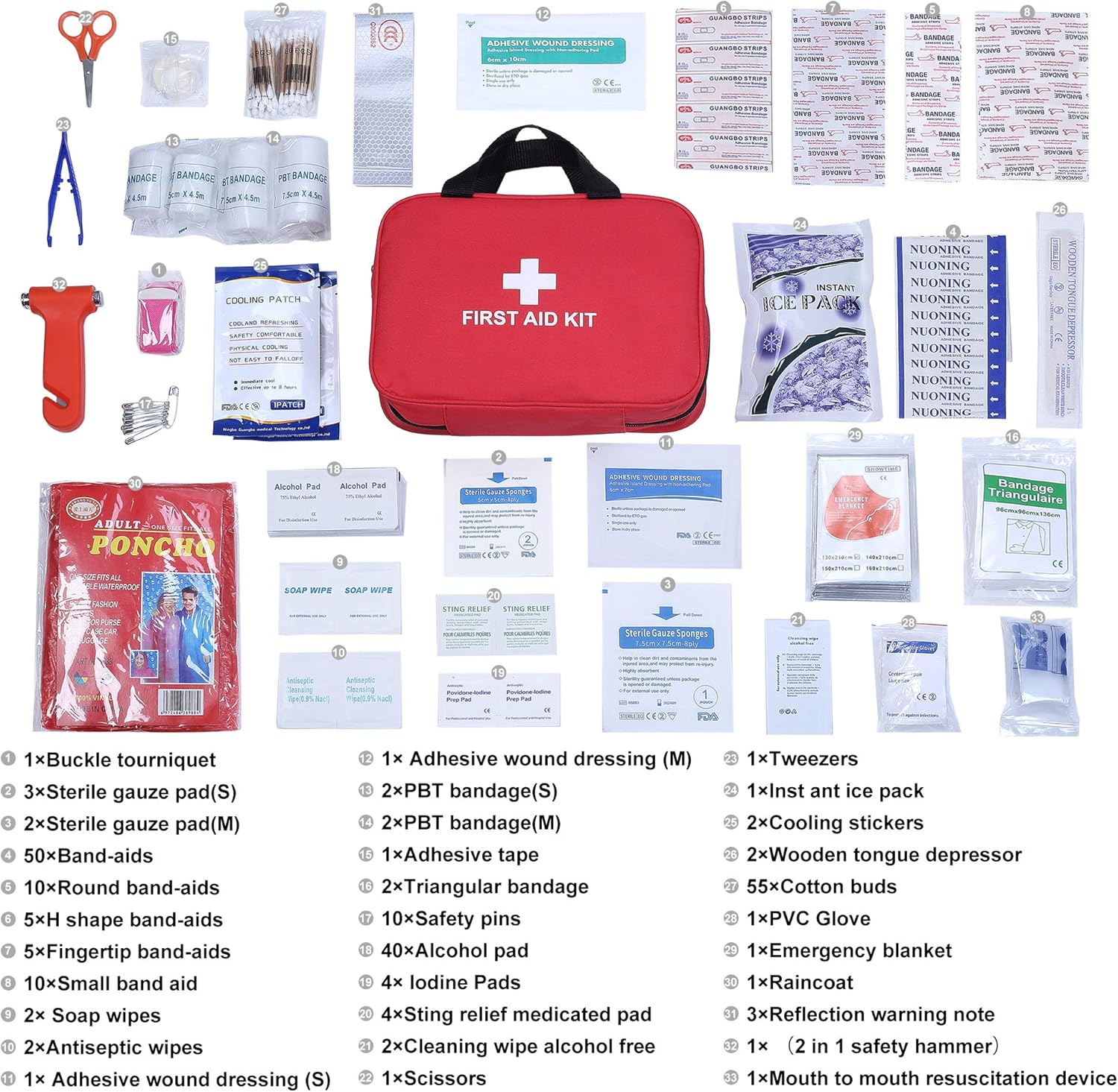 First Aid Kit - 230 Piece - for Car, Home, Travel, Camping, Office or Sports | Red Bag / Reflective Cross, Fully Stocked with Essential Supplies for Emergency and Survival: Health & Personal Care