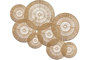 YIYA Set of 8 Boho Wall Decoration Jute Wall Decor Baskets Round Hand Woven Wicker Rattan Wall Art for Living Room Farmhouse 